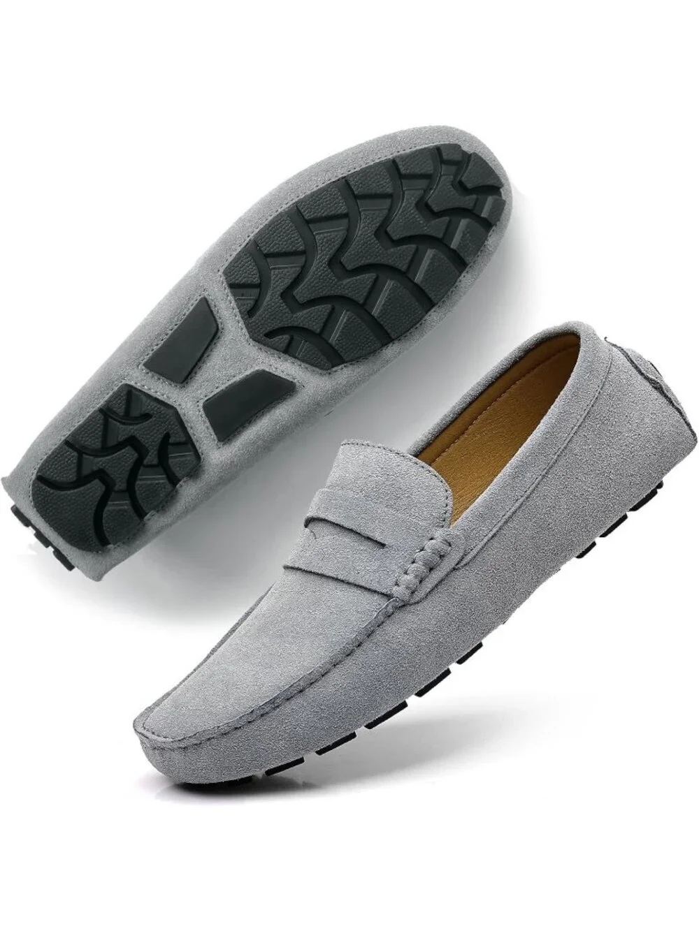 DCZTELG Men's Grey Rubber Suede Penny Loafer Slip On Llightweight Casual Shoes